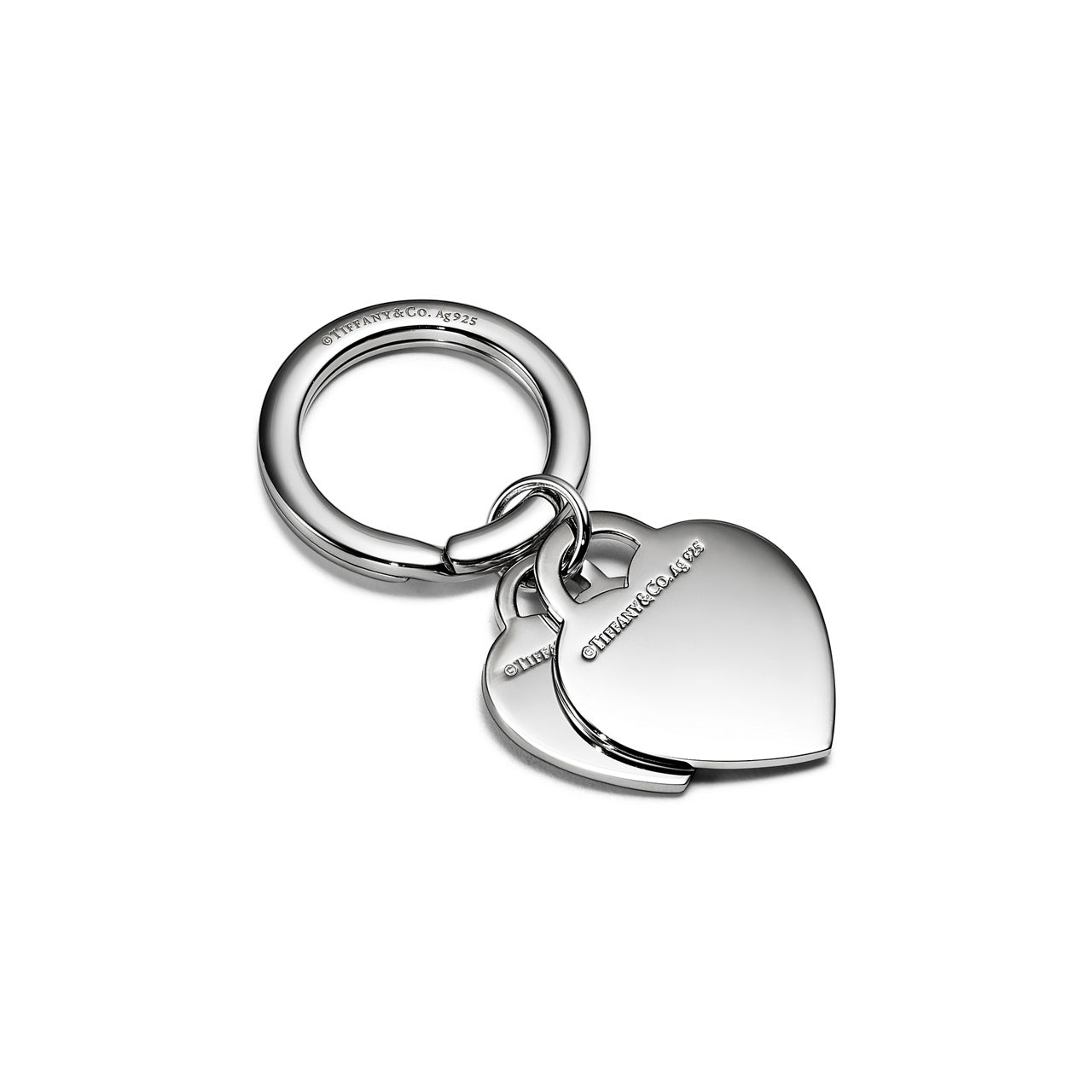 Double  Heart Tag Keyring in Silver with Tiffany Blue®