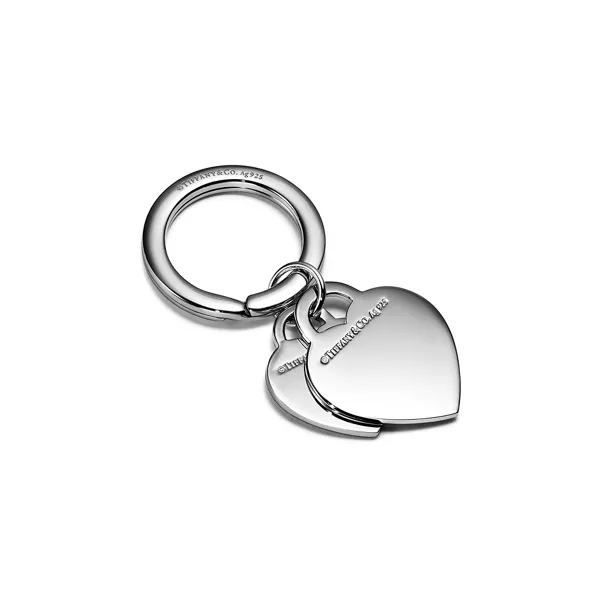 Porte-clés double plaque Cœur en argent 925 millièmes et finition émaillée Tiffany Blue®