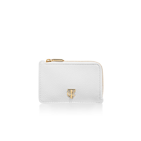 T&CO.:Zip Card Case in White Leather