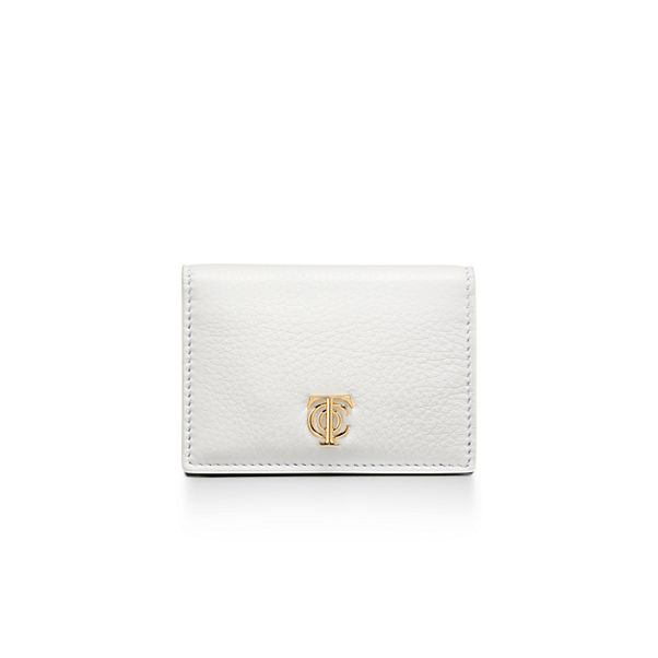 T&CO.:Flap Card Holder in White Leather