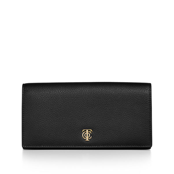 T&CO.:Flap Continental Wallet in Black Leather