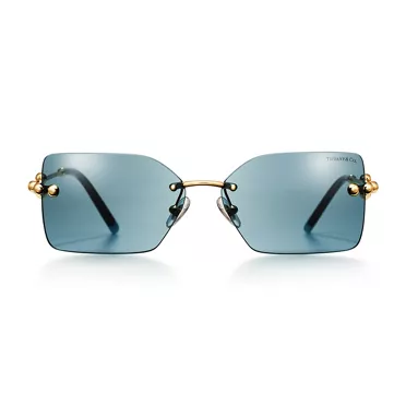 Tiffany HardWear:Sunglasses in Pale Gold-colored Metal with Blue Lenses, 2