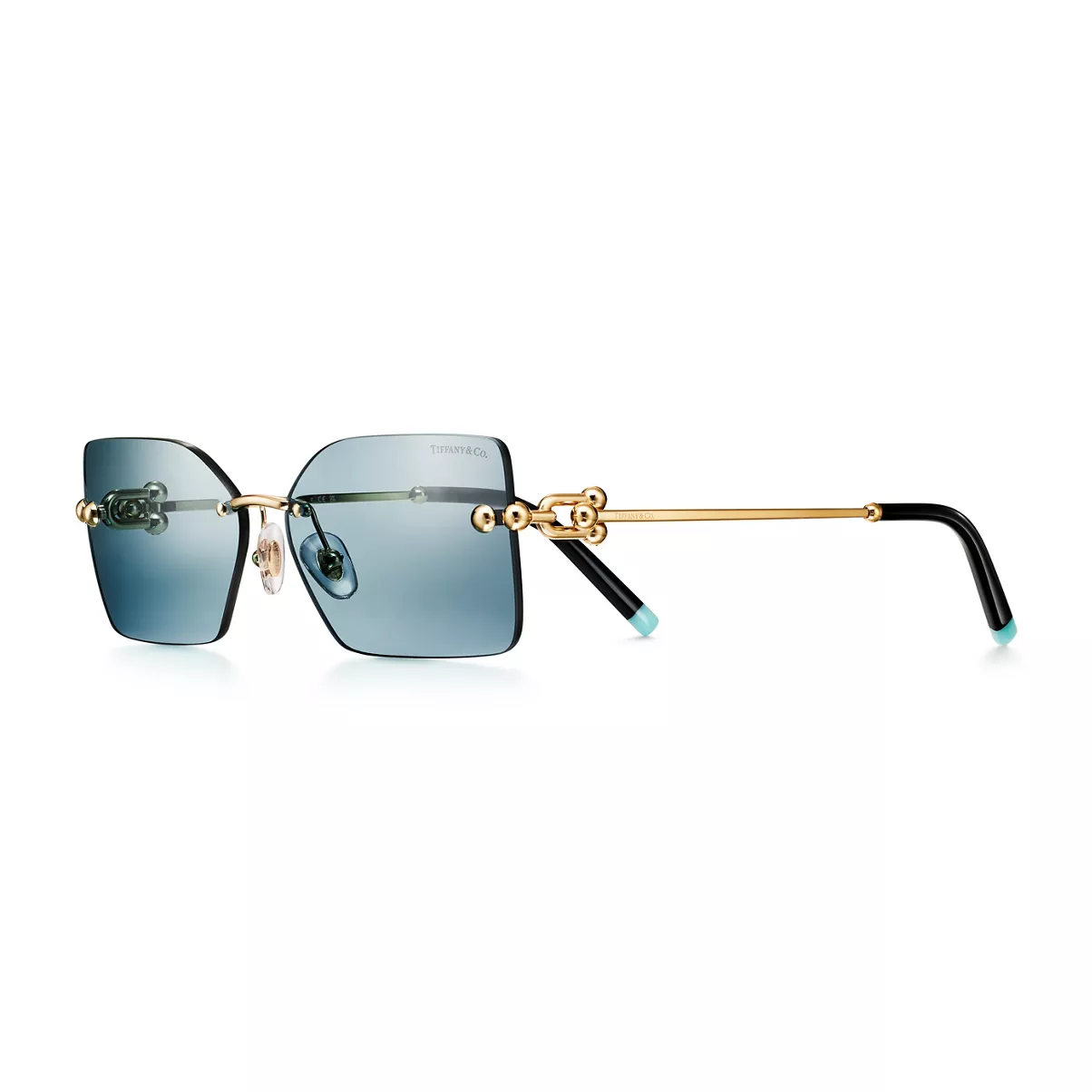 Sunglasses in Pale Gold-colored Metal with Blue Lenses