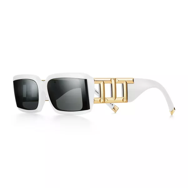 Sunglasses in White Acetate with Dark Gray Lenses