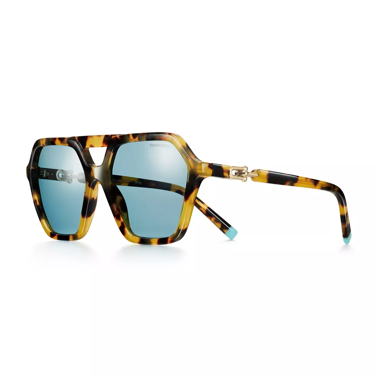Sunglasses in Yellow Tortoise Acetate with Blue Lenses