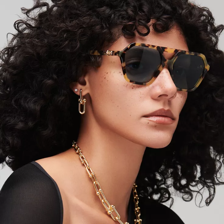 Tiffany HardWear:Sunglasses in Yellow Tortoise Acetate with Blue Lenses, 1