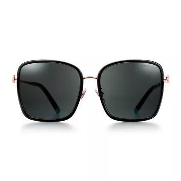 Tiffany T:Sunglasses in Black on Rose Gold-colored Metal with Dark Gray Lenses, 2