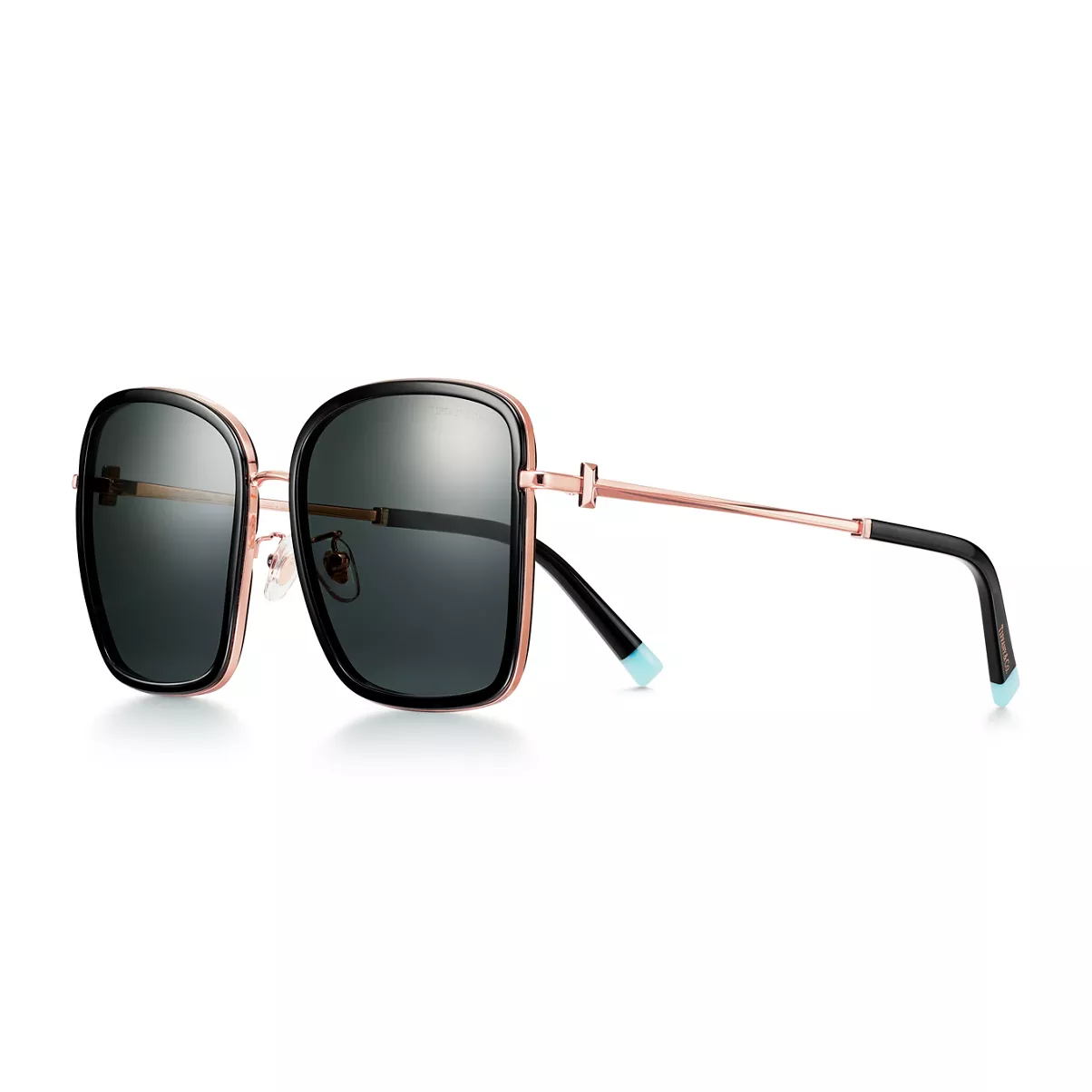 Sunglasses in Black on Rose Gold-colored Metal with Dark Gray Lenses