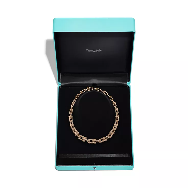 Tiffany HardWear:Graduated Link Necklace in Yellow Gold with Pavé Diamonds, 4