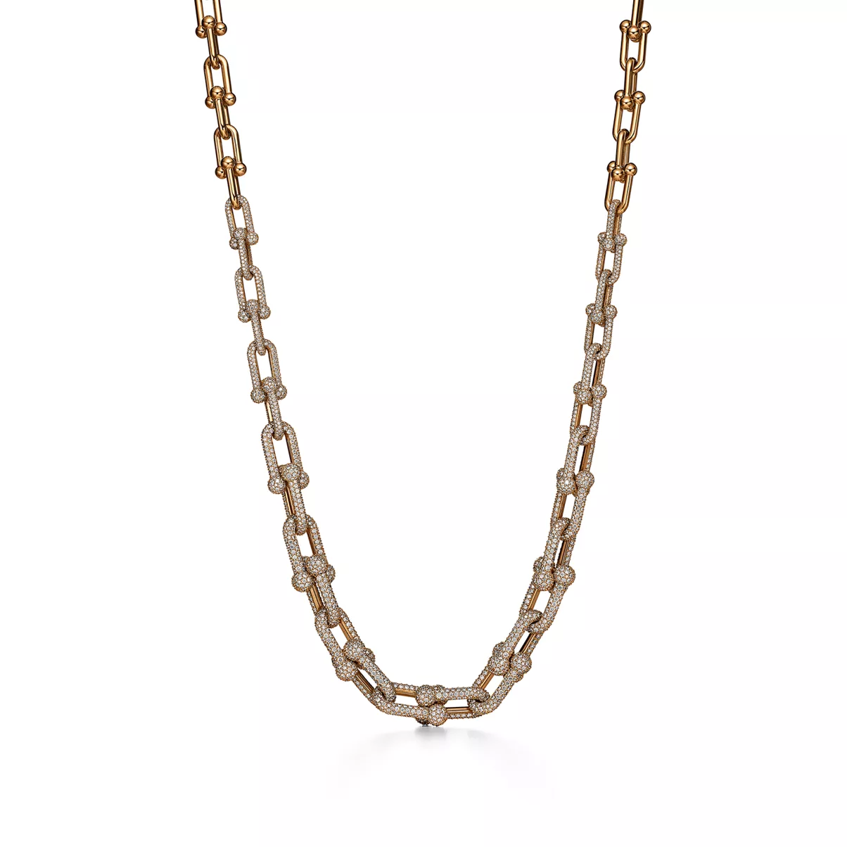 Graduated Link Necklace in Yellow Gold with Pav&eacute; Diamonds