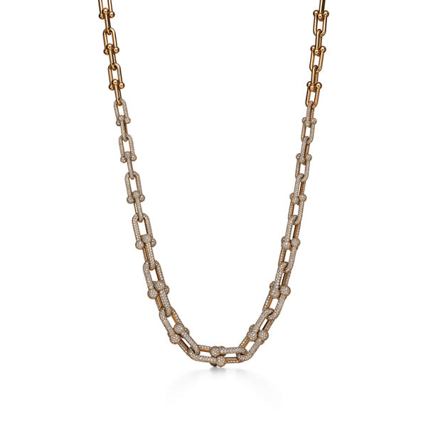 Tiffany HardWear:Gliederhalskette in abgestuftem Design in Gelbgold mit Pavé-Diamanten