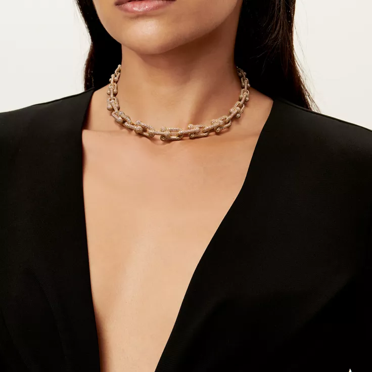 Tiffany HardWear:Graduated Link Necklace in Yellow Gold with Pavé Diamonds, 1