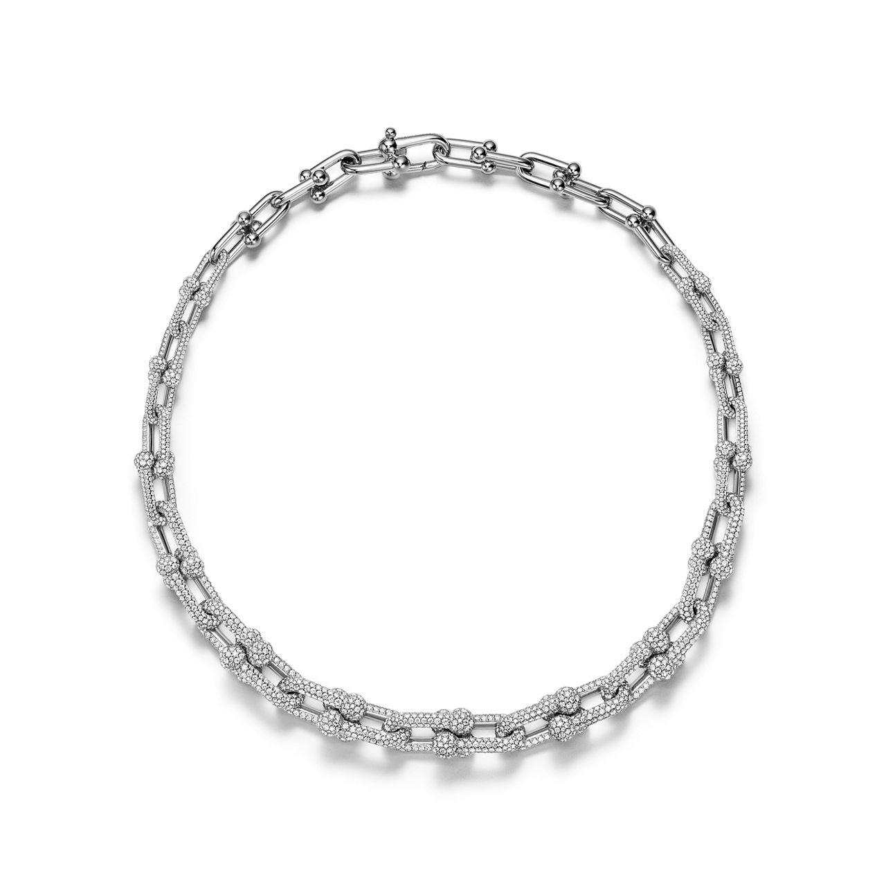 Tiffany HardWear:Graduated Link Necklace in White Gold with Pavé Diamonds image number 3