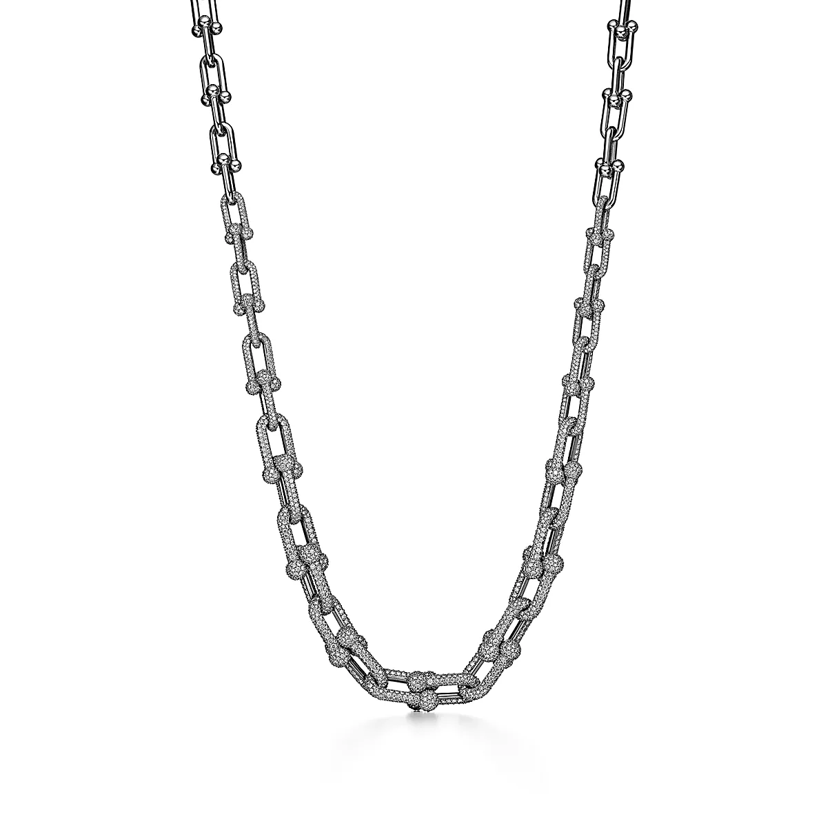 Tiffany HardWear Necklace 18K 화이트 골드와 팔라듐 라운드 브릴리언트 다이아몬드 One Scale
