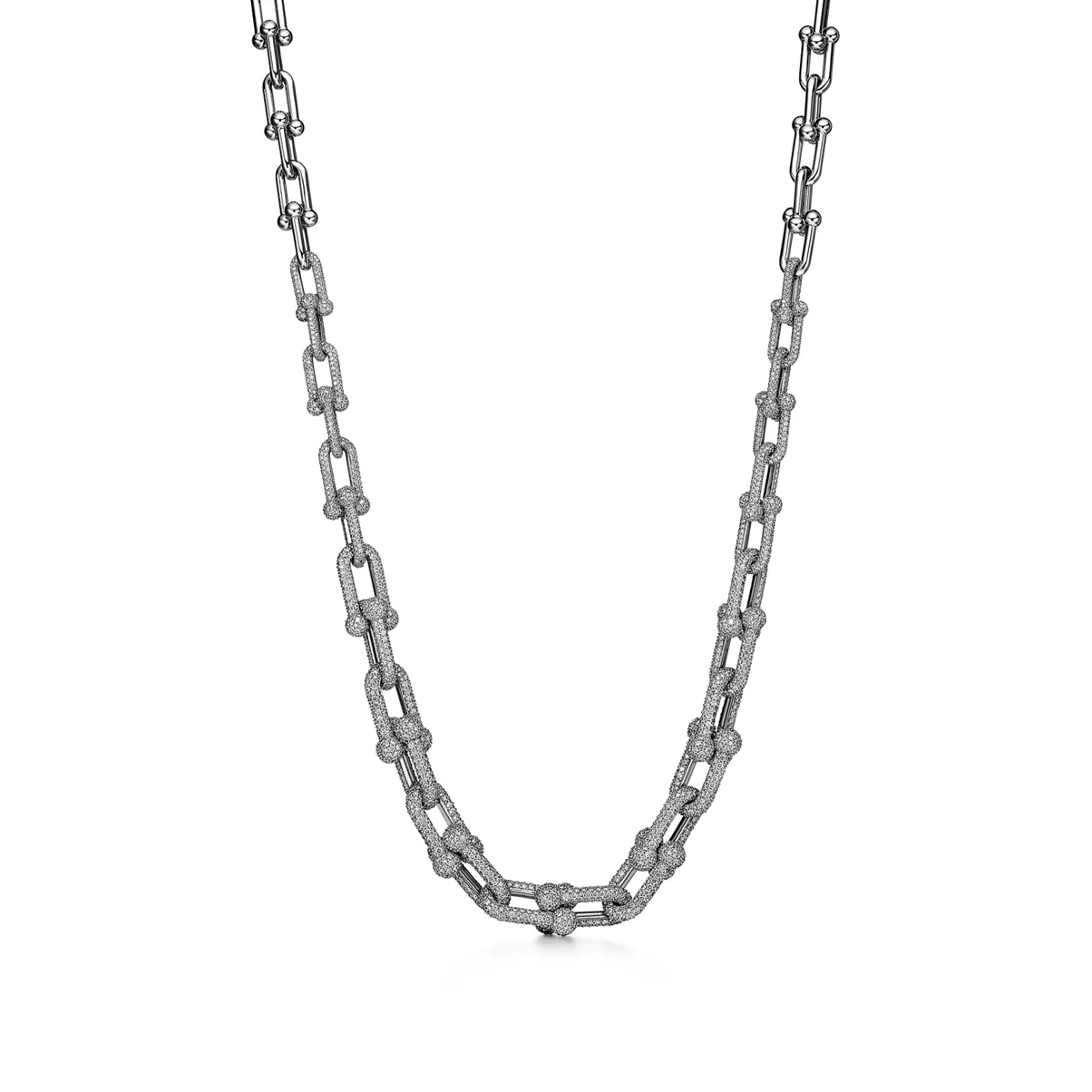  Graduated Link Necklace in White Gold with Diamonds