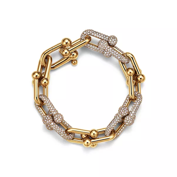 Tiffany HardWear:Large Link Bracelet in Yellow Gold with Pav&eacute; Diamonds