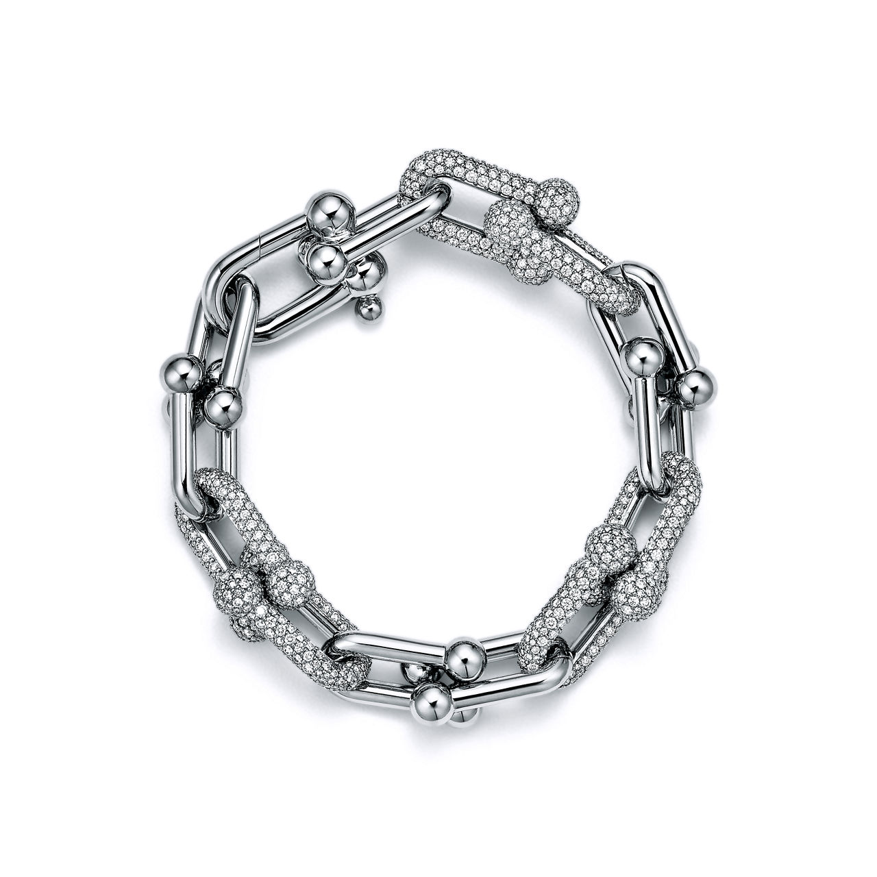 Tiffany HardWear:Large Link Bracelet in White Gold with Pavé Diamonds image number 0