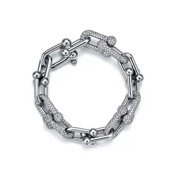 Large Link Bracelet in White Gold with Diamonds