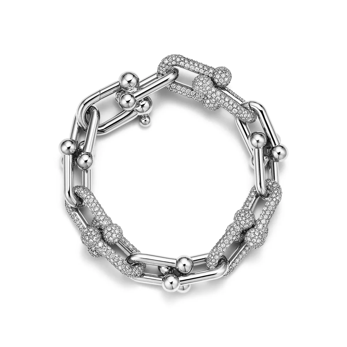 라지 링크 브레이슬릿, 화이트 골드, 파베 다이아몬드 세팅