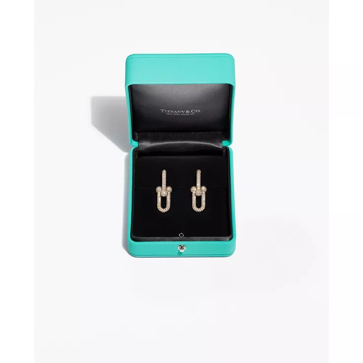Tiffany HardWear:Large Link Earrings in Yellow Gold with Pavé Diamonds, 4