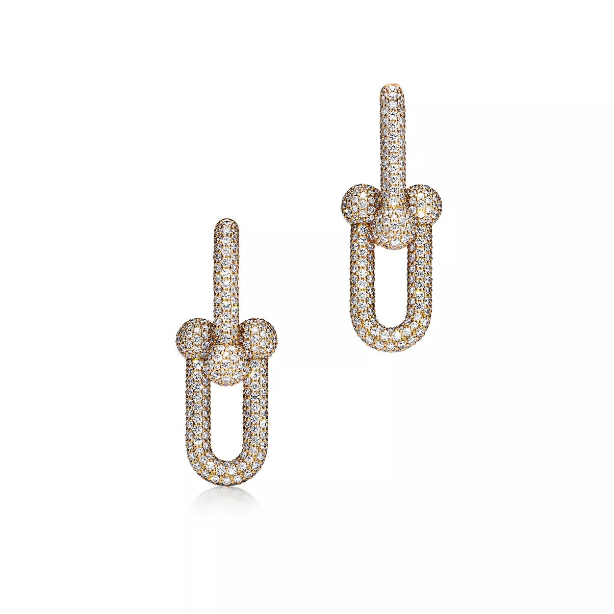 Large Link Earrings in Yellow Gold with Pav&eacute; Diamonds