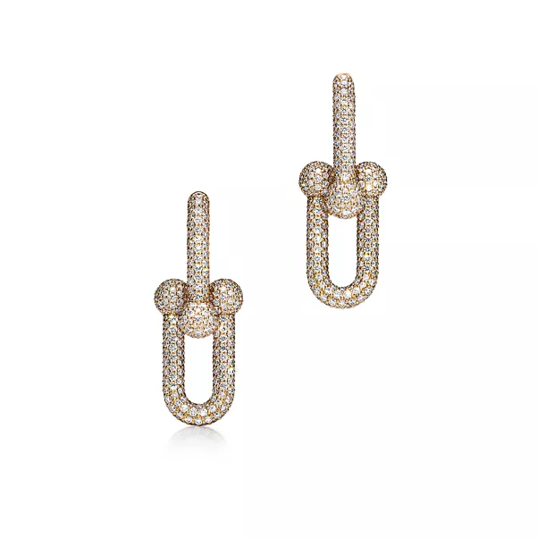 Gliederohrringe, große Glieder in Gelbgold mit Pavé-Diamanten