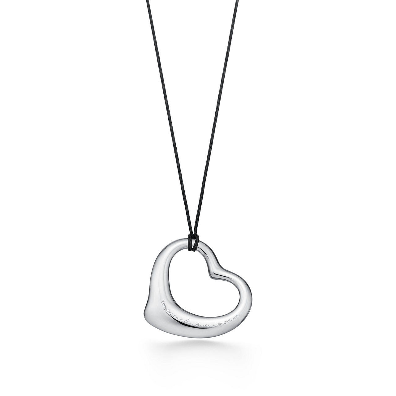 Elsa Peretti®:Open Heart Pendant in Platinum with Pavé Diamonds and Black Silk image number 2