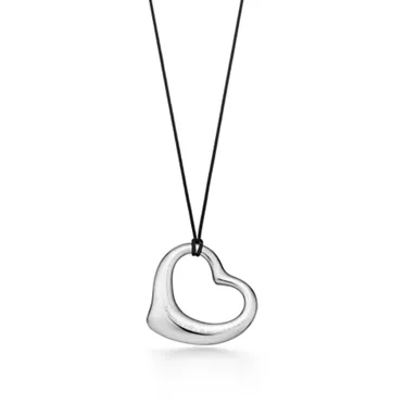 Elsa Peretti®:Open Heart Pendant in Platinum with Pavé Diamonds and Black Silk, 2