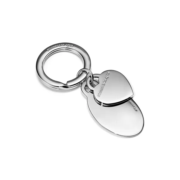 Oval and Heart Tag Key Ring in Silver with Tiffany Blue®
