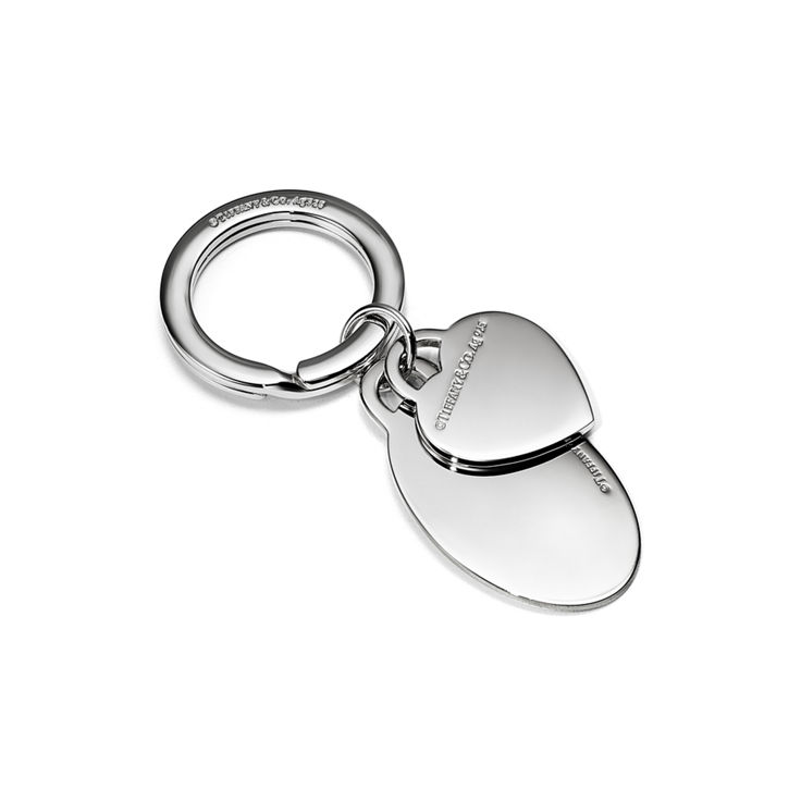 Return to Tiffany™:Porte-clés plaques Cœur et ovale en argent 925 millièmes et finition émaillée Tiffany Blue® numéro dimage {1}
