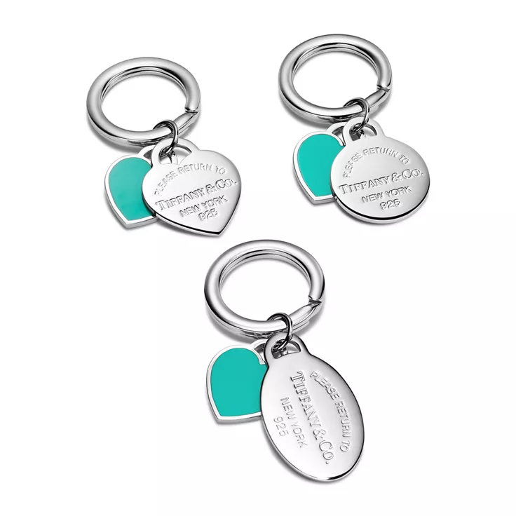 Return to Tiffany™:Oval and Heart Tag Keyring in Silver with Tiffany Blue®:, 2