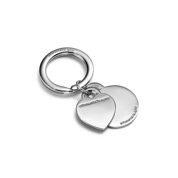 Round and Heart Tag Key Ring in Silver with Tiffany Blue®