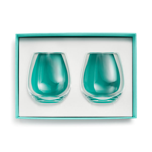 Tiffany Home Essentials:Stemless Red Wine Glasses in Crystal Glass, Set of Two