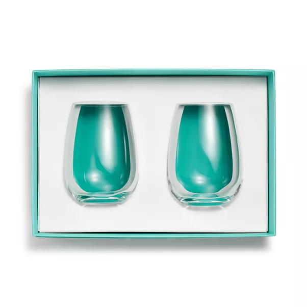 Stemless White Wine Glasses in Crystal Glass, Set of Two