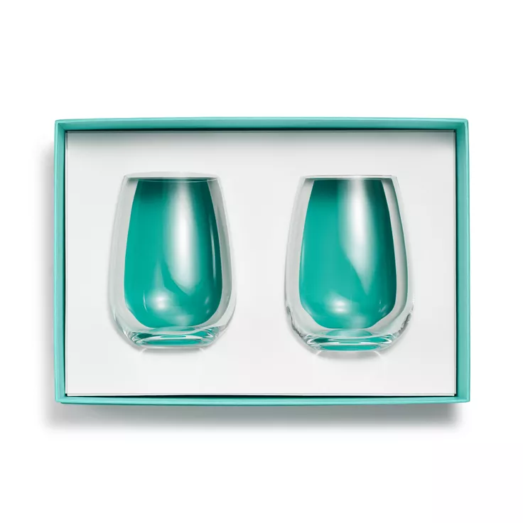 Tiffany Home Essentials:Stemless White Wine Glasses in Crystal Glass, Set of Two, 1