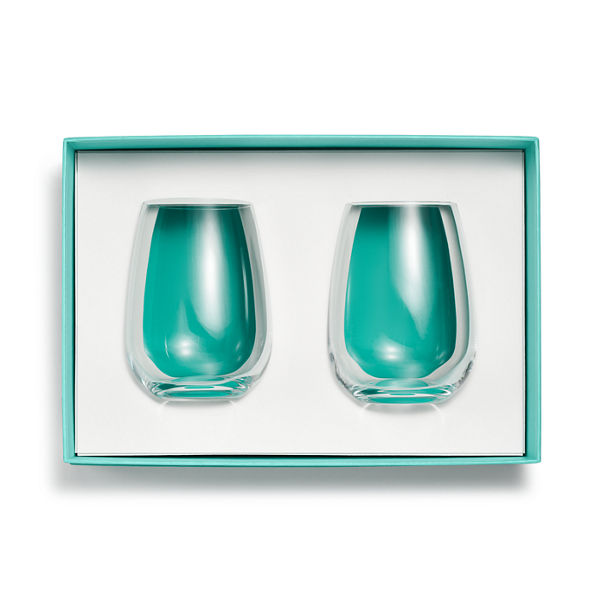 Tiffany Home Essentials:Stemless White Wine Glasses in Crystal Glass, Set of Two