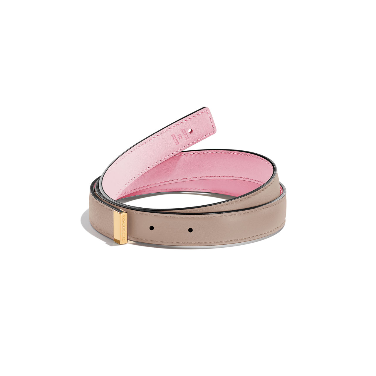 Reversible Belt Strap in Taupe and Morganite Pink Leather, 20 mm Wide