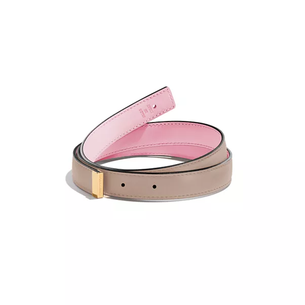 Reversible Belt Strap in Taupe and Morganite Pink Leather, 20 mm Wide