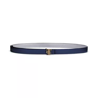 T&CO.®:Reversible Belt Strap in Gray and Navy Leather, 20 mm Wide, 2