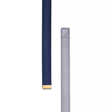 T&CO.®:Reversible Belt Strap in Gray and Navy Leather, 20 mm Wide, 3