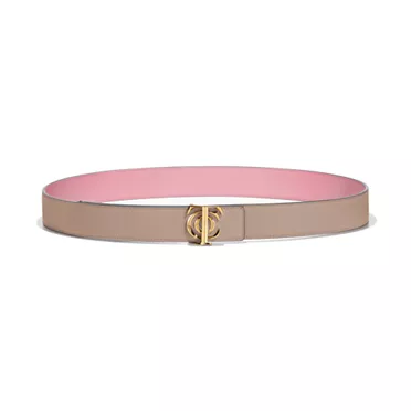 T&CO.®:Reversible Belt Strap in Taupe and Morganite Pink Leather, 35 mm Wide, 2