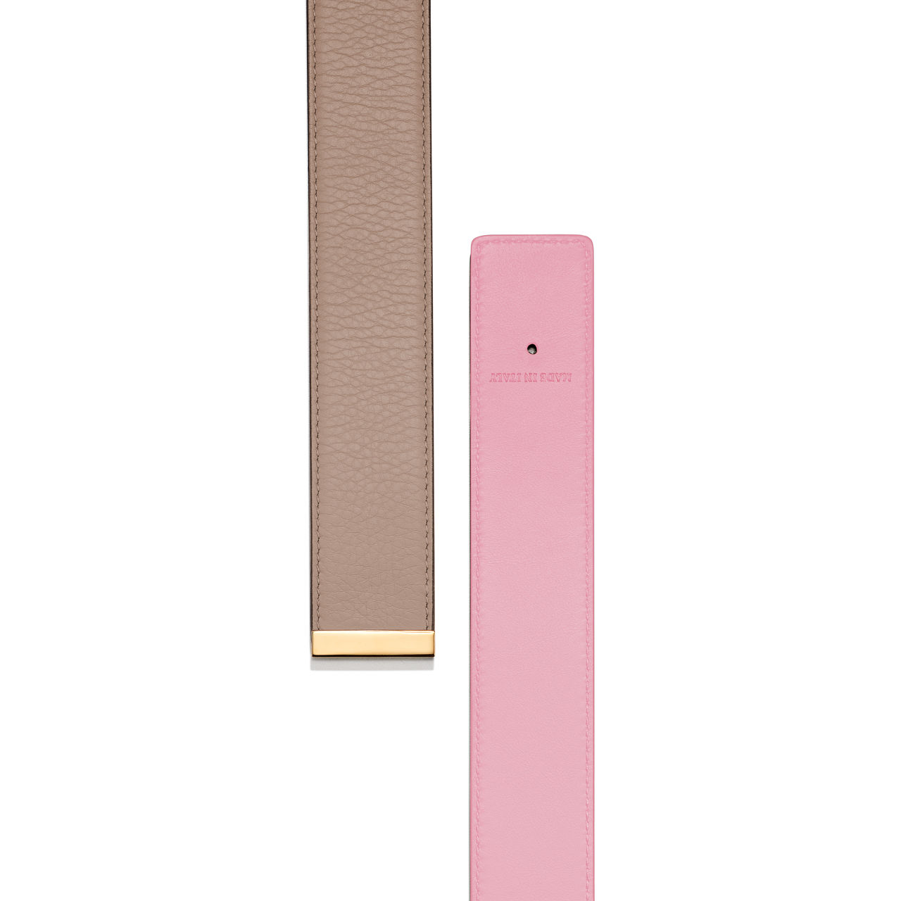 T&CO.®:Reversible Belt Strap in Taupe and Morganite Pink Leather, 35 mm Wide image number 3