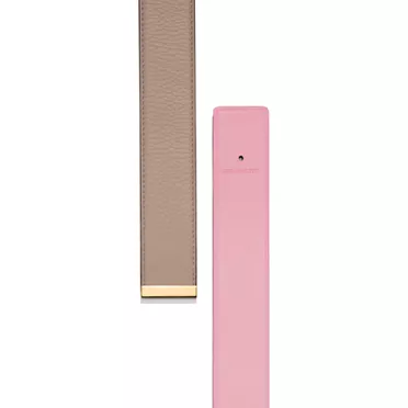 T&CO.®:Reversible Belt Strap in Taupe and Morganite Pink Leather, 35 mm Wide, 3