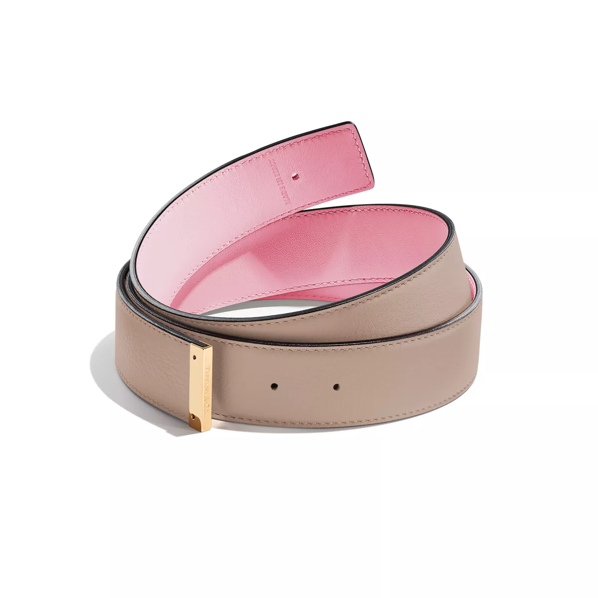 Reversible Belt Strap in Taupe and Morganite Pink Leather, 35 mm Wide