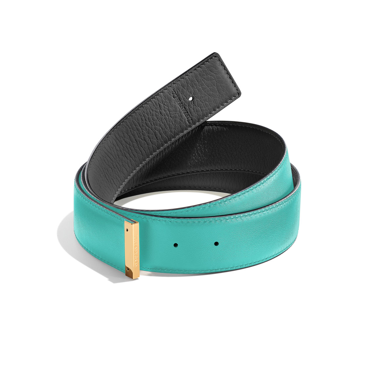 Reversible Belt Strap in Tiffany Blue® and Black Leather, 35 mm Wide