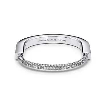 Tiffany Lock:Bangle in White Gold with Baguette and Pavé Diamonds, 3