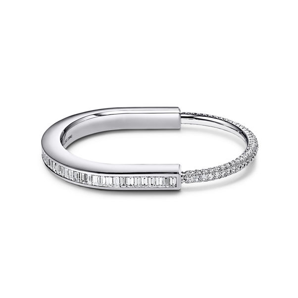 Tiffany Lock:Bangle in White Gold with Baguette and Pavé Diamonds