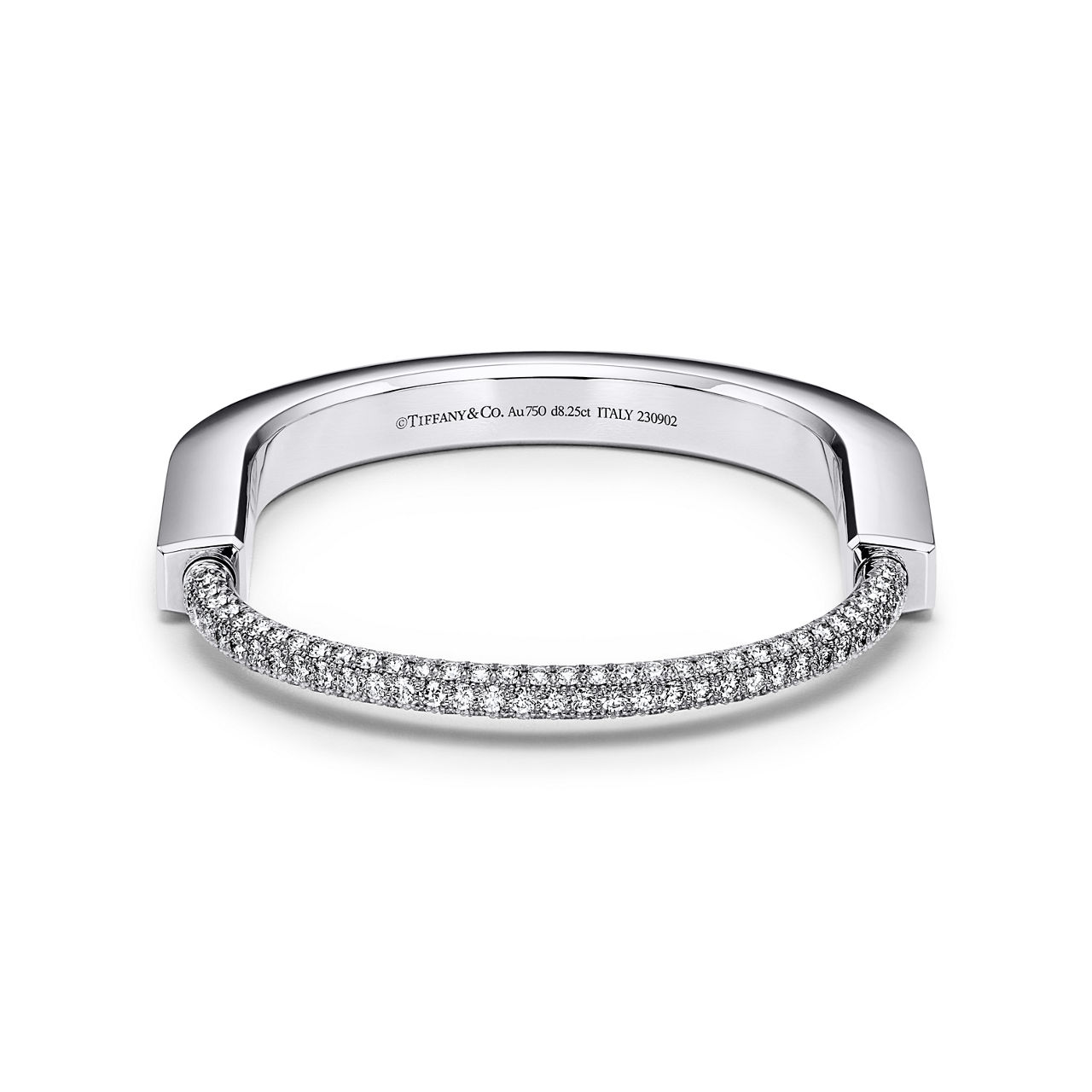 Tiffany Lock:Bracelet jonc en or blanc 18 carats avec diamants pavés et taille baguette numéro dimage {1}