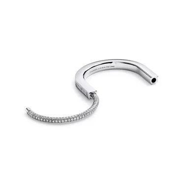 Tiffany Lock:Bangle in White Gold with Baguette and Pavé Diamonds, 6