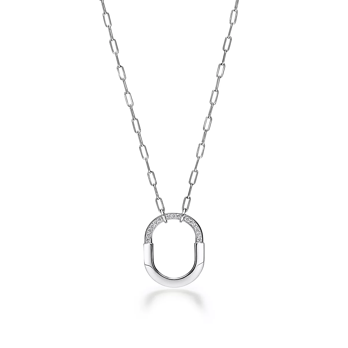 Tiffany Lock Pendant w/Chain 18K 화이트 골드와 팔라듐 다이아몬드 One Scale